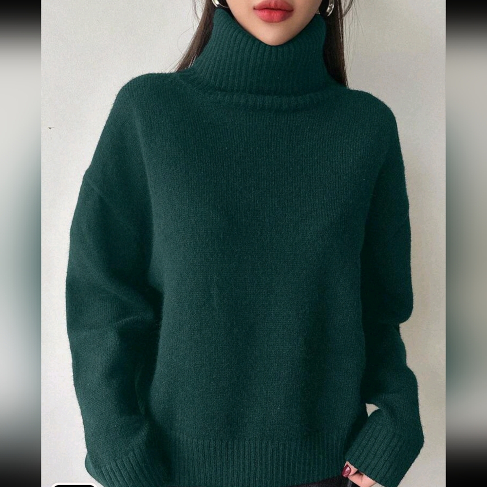 Women's Solid Color Simple Turtleneck Sweater - Picture 5 of 6
